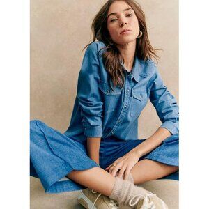 SEZANE Women's Servanne Shirt Size 4 In Blue Denim